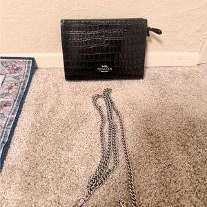 Coach Black Croc-Embossed Leather Chain Wallet Crossbody